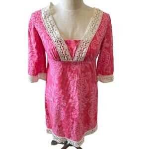 Lilly Pulitzer Pink Pineapple Elbow Length Linen Dress 2